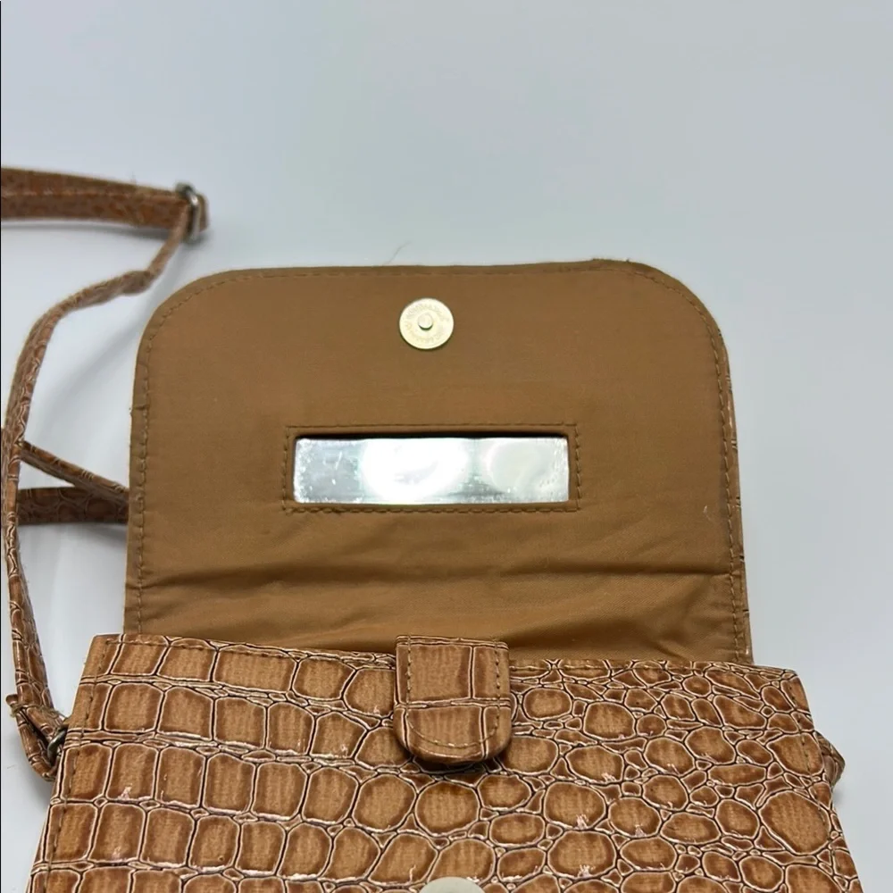 George wallet on string shoulder bag tan animal print faux patent leather casual